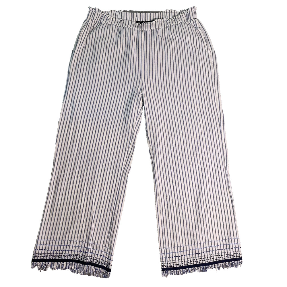 Frazzle Wide Leg Pants Womens XL White Blue Stripe Coastal Grandmother Resort